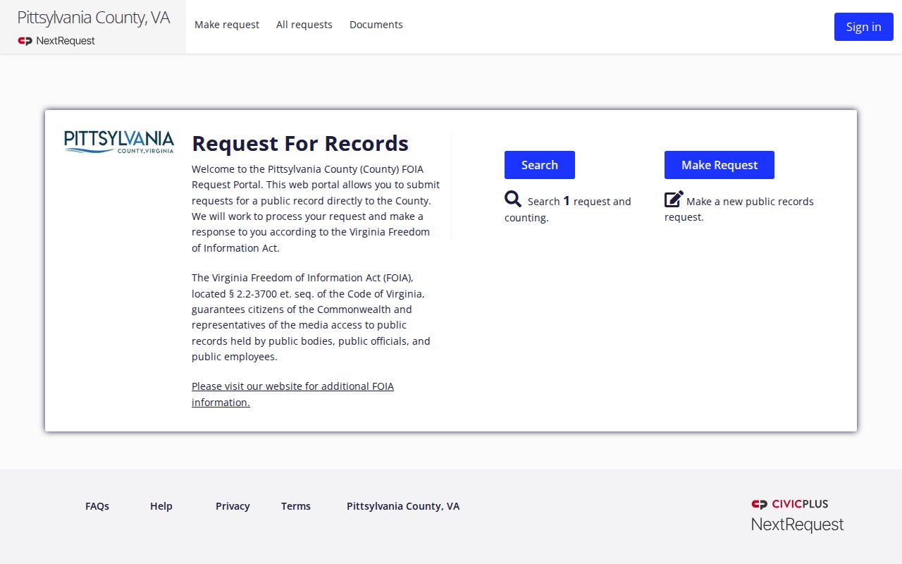 Pittsylvania County NextRequest public records portal