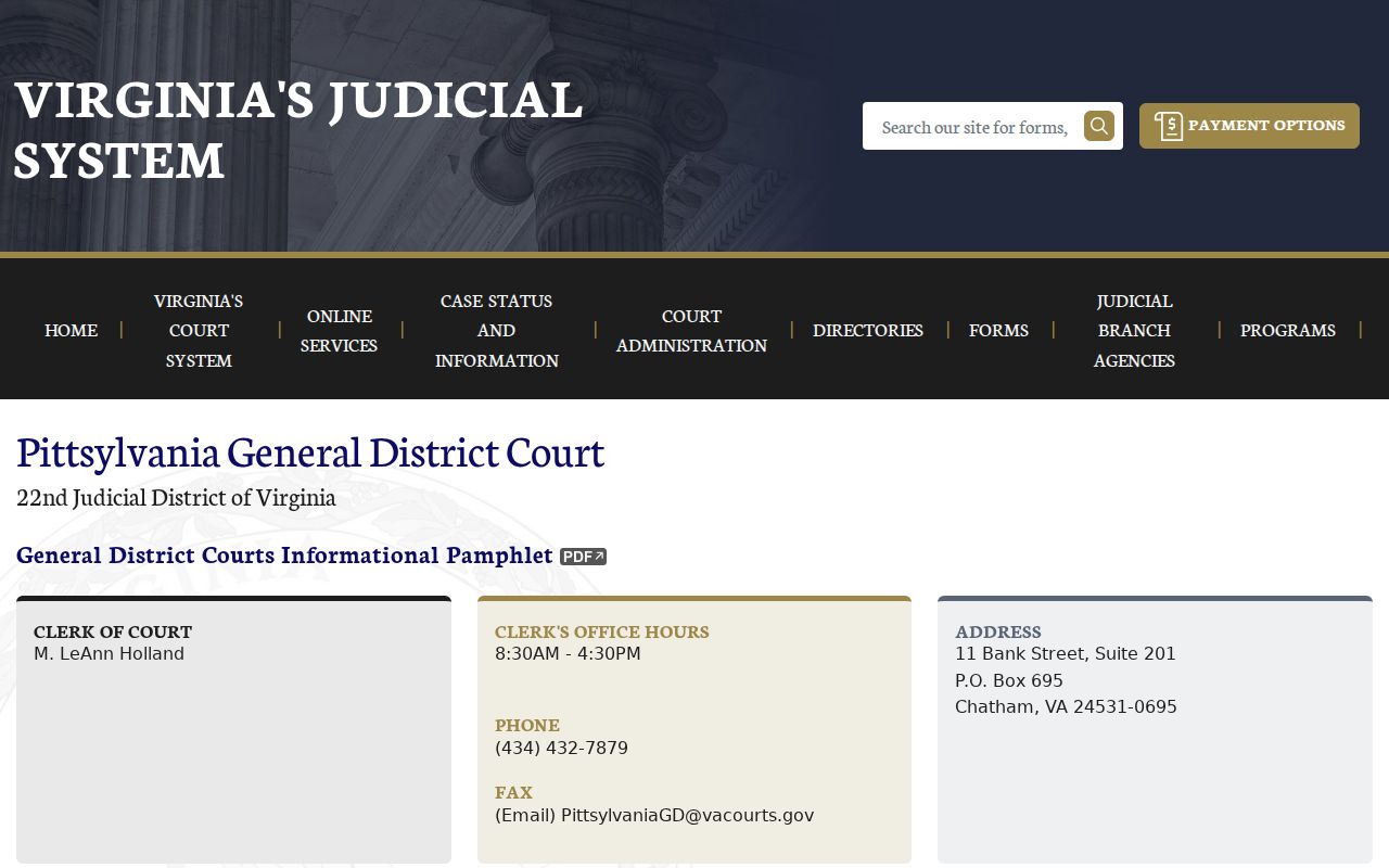 Pittsylvania General District Court clerk and schedule information