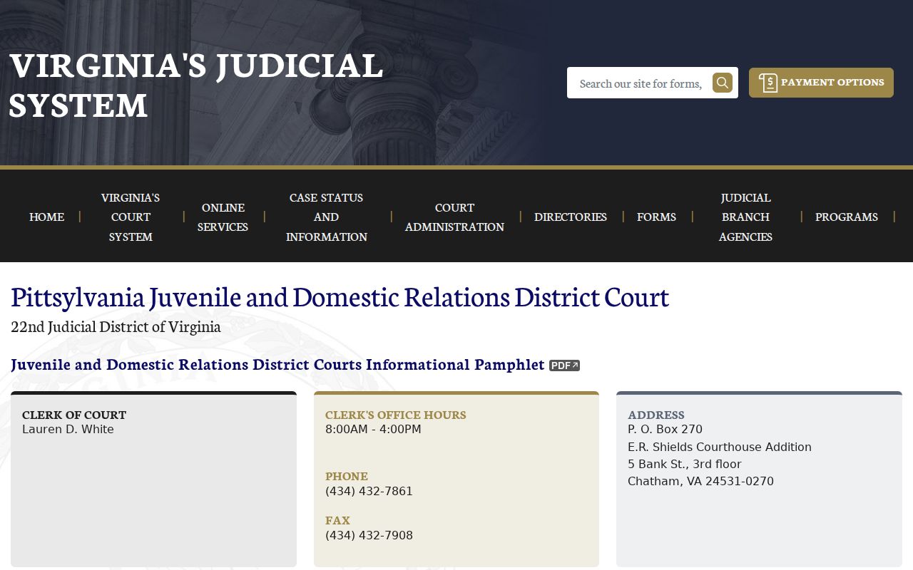 Official Pittsylvania Juvenile and Domestic Relations Court information page