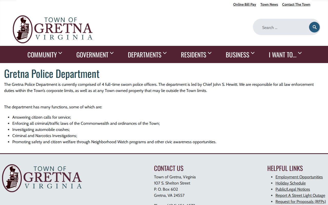 Official Gretna Police Department contact and service information