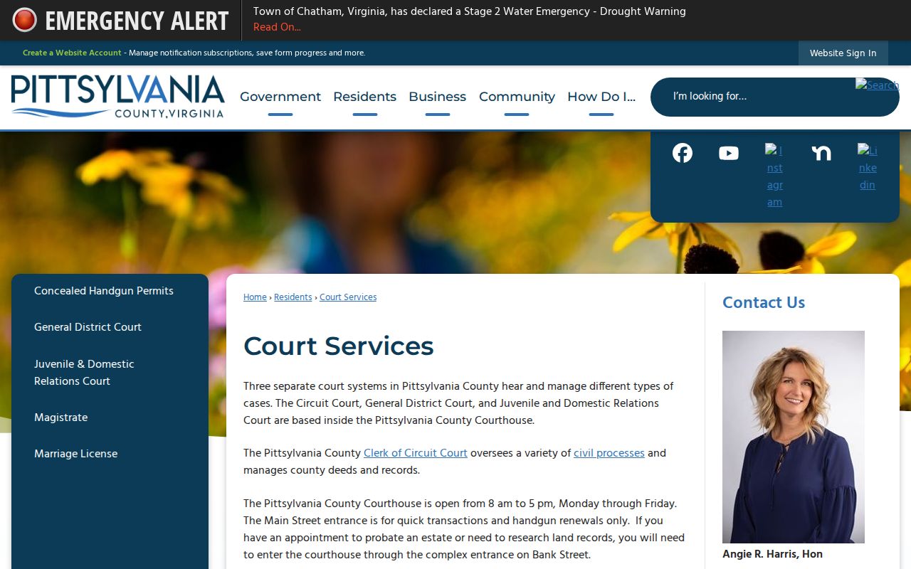 Pittsylvania County courthouse and court-services entry information